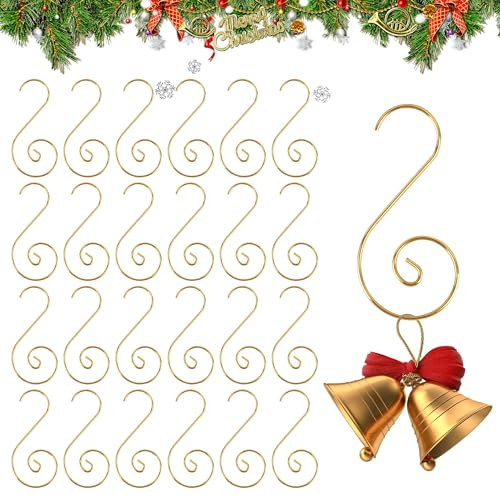 enithElite Weihnachtskugel Ornament Haken, Weihnachtsbaumschmuck-Haken, 100 Stück Ornament Haken, 50 Mm Gold, Metall Dekoration S Haken Für Hängende Xmas Baum Dekoration, Xmas Party Dekoration