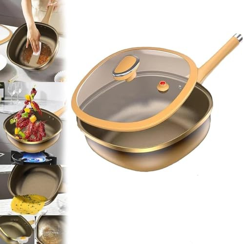 12in Titanium Alloy Non-Stick Pot with Lid, Multi-Purpose Deep Saute Pan with Steamer Basket, Nonstick Frying Pan Cookware Sets for Frying Stir-Frying Stewing Cooking Methods (Pot+lid)