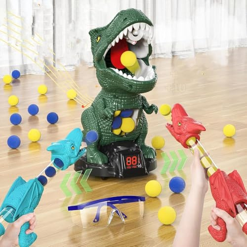 Dinosaur Toys Shooting Games, Movable Shooting Target Toy with Pump Guns & Foam Balls, Outdoor Indoor Game Toy for Kids Toddlers Party (2 Air Pump Guns, 24 Foam Balls)