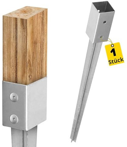 Pfostenträger 45x45 Pfostenanker - Einschlagbodenhülsen PSG - Stützenfuß - Erdspieß - Einschlaghülse 45x45 mm- Bodenhülse - Erdanker Bodenanker - Erdspieße Metall für Holzpfosten Zaunpfosten