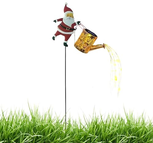 Luces de jardín - Regadera de Papá Noel, decoración en forma de lata, construcción auténtica impermeable, sensor nocturno automático, elegante iluminación navideña, regadera solar para patio, pasarela