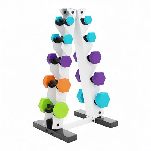 5 Etagen Hantelständer, A Rahmen Stahl Gewicht Hantel Rack, Kurzhantel Rack Hantelablage für Kurzhanteln, Gewicht Halterung Rack Hantelhalterung, Weiß, 34 * 32 * 65 cm, Tragkraft 100kg, für Home Gym
