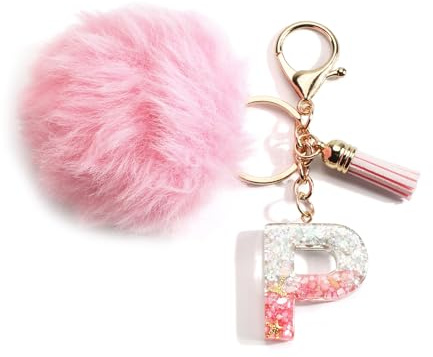 Porte-Clés Femme Avec Initiale, Charms Sac, Pendentif Lettre, Pompon Et Pompon, Porte Clé Personnalisé Bijou De Sac, Cadeau Collège Femme, Bijou De Sac à Main, Porte-Clés Pour Fille