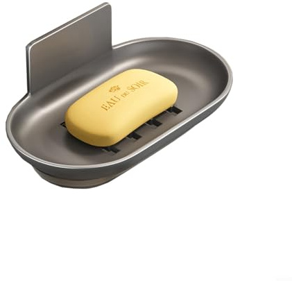 Porte-savon de salle de bain en alliage d'aluminium – Porte-savon mural avec trou de drainage, design perforé pour un séchage rapide, aucun perçage nécessaire, imperméable et antirouille, 14 x 9 x 5