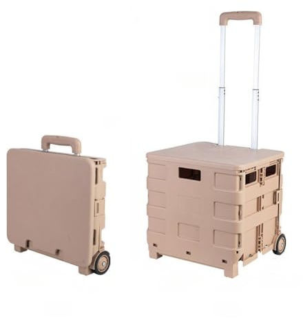 Carrello per la spesa pieghevole, grande, 65 l, portatile, con coperchio, per lavanderia, attività sportive, resistente, con due ruote, colore: marrone