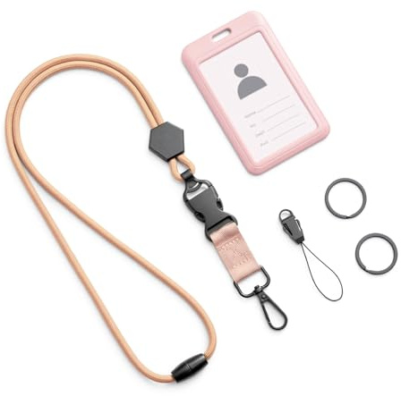 Schlüsselband Ausweishülle mit Band Abnehmbarer Ausweishalter Rosa | 60 cm langes, verstellbares Schlüsselband mit Kartenhalter für Ausweis, Firmenausweis, Studentenausweis Namensschild