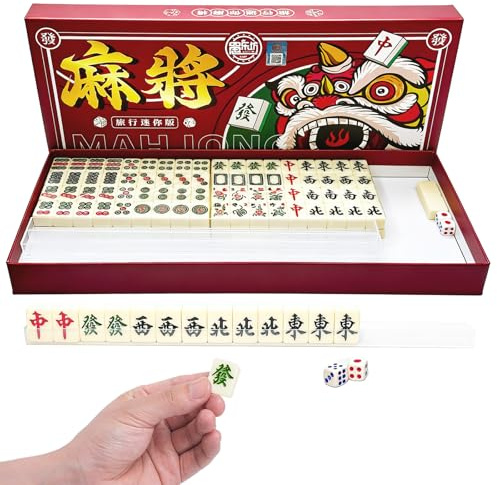 Primasage Mini Jeu de Mahjong 144 Tuiles Voyage | Mahjong 2 x 1,4 x 1 cm, Majong compactes pour famille, amis et voyage