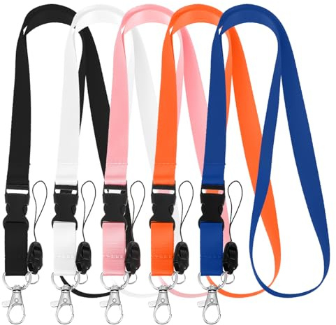 5 pièces de cordons de cou avec porte-badge, lanières avec mousqueton et anneau pour porte-cartes, porte-badges, porte-clés