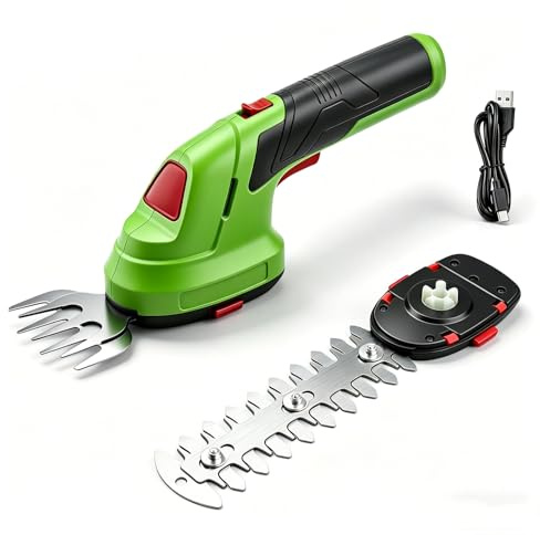 Akku Heckenschere elektrisch, 2-IN-1 Grasschere und Strauchschere, elektrische Gartenschere mit Messer Aufsatz, Klein Handheld Trimmer