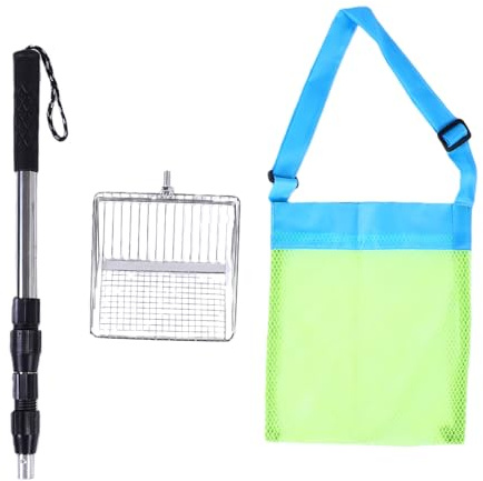 Aramox Raccoglitore di Conchiglie con Setaccio per Sabbia da Spiaggia, Kit di Strumenti per Conchiglie con Setaccio per Sabbia in Metallo Borsa di Raccolta Borsa a Rete (1 Pala + 1 per