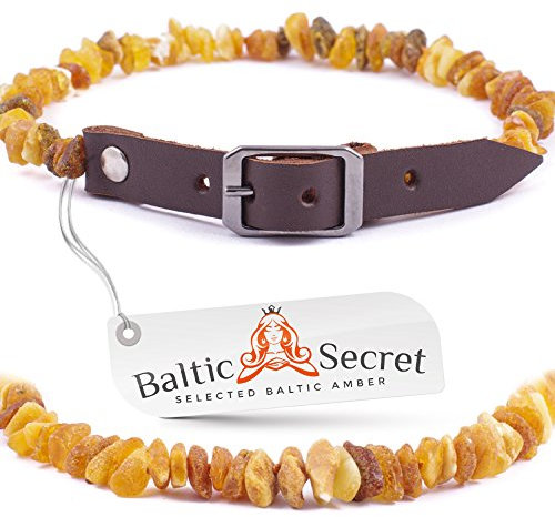 Bernsteinkette Hund | Verstellbares Bernsteinhalsband für Hunde & Katzen mit Lederband | Hundehalsband