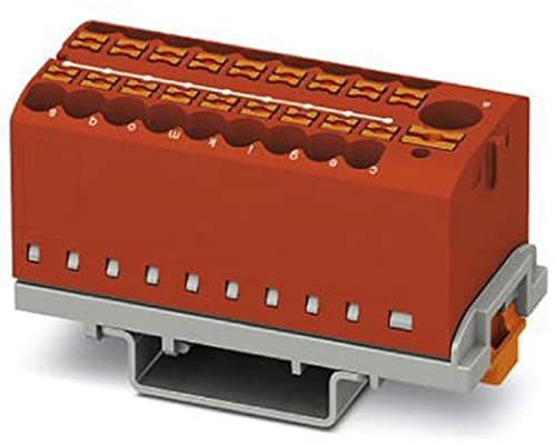 Phoenix Contact PTFIX 6/18X2,5-NS35 RD Verteilerblock, Block mit senkrechter Ausrichtung und integrierter Einspeisung, 690 V, 24 A, Anzahl der Anschlüsse 19, Querschnitt 0,14 mm²-4 mm², Rot, 8 Stück
