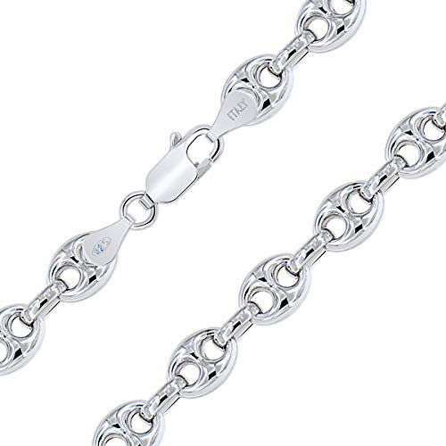 PLANETYS - Hohl Kaffeebohne Bohnenkette 925 Sterling Silber Rhodiniert Kette - Halskette - 7.5 mm Breite - Längen: 60 cm