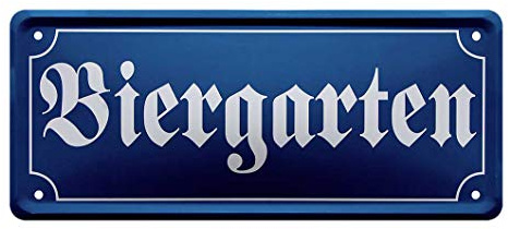 Blechschild Biergarten - Hinweis Schild Ausschank Bier - Retro Deko Bierkeller, Schänke, Küche, Bar, Stammtisch, Werkstatt, Kneipe, Wirtschaft, Brauerei, Pub - Geschenk für Biertrinker - 28x12cm