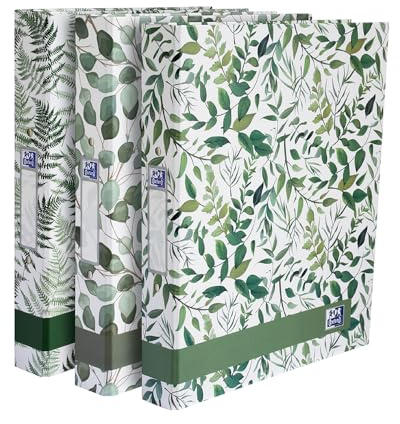 Oxford A4 Ring Binders, Leaves Pattern, 3 Pack of Matte Paper-on-Board, 40 mm Spine Holds Up to 250 Sheets