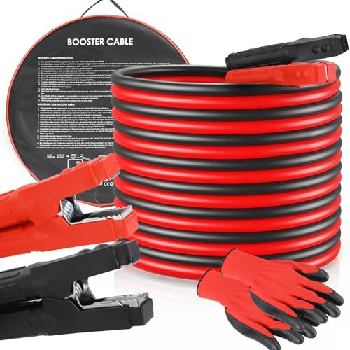 TLGREEN Cavi Avviamento per Auto, 4M 1000A 12V-24V, Sezione Trasversale di 30mm², Guanti e Borsa da Viaggio Inclusi, Cavi di Collegamento per Avviamento, Cavi Batteria Auto, Moto, Camper, Camion