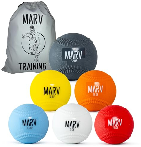 Marv Balls - Velo Set (Soft Shell use for Plyo Drills) Original PlyoMetric Ball with Seams Velocity Development Set - 6 Weighted Baseballs