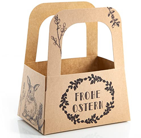 Osternester zum Befüllen, 6 Stück: Kleine Osterkörbchen für Kinder & Erwachsene, Kraftpapier-Tüten mit Henkel & Ostermotiven, Ideal als Geschenktüten für Ostern, Made in Germany, 17,5 x 14,5 x 10 cm