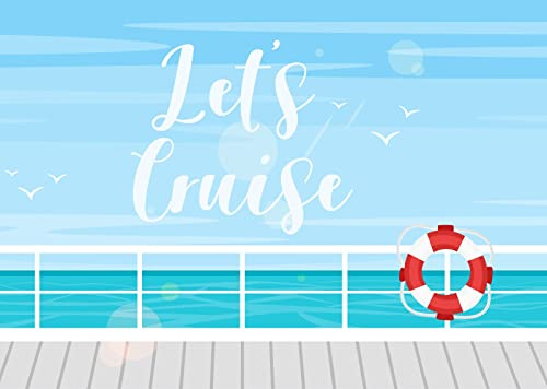 CORFOTO 8x6ft Cartoon Let's Cruise Backdrop Cruise Ship Photography Background Nautical Theme Birthday Party Decorations Ocean Lifebuoy Cartoon Pictures for Kids Photoshoot Baby Shower Banner
