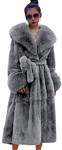 Kuteng Cappotti Invernali da Donna con Collo in Pelliccia, Cappotto in Pelliccia Sintetica da Donna Cappotto Lungo Capispalla Caldo, Capispalla Larghi e Casual da Donna,Grigio,L