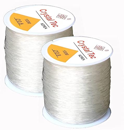 Elastische Schnur für Armbänder, 0.8 mm Transparent Schmuckfaden, Elastisch Schmuckfaden, Gummifaden, Unsichtbar Nylon Faden für Perlenschmuck Armbänder Bastelarbeit(2 Rollen 200 Meter)