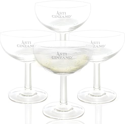 QMBasic Gläser Set - 4 STÜCK SEKTSCHALEN für ASTI CINZANO - Sektgläser Glas Sekt Sektkelch Sektglas für Schaumwein | Leben Liebe Lust