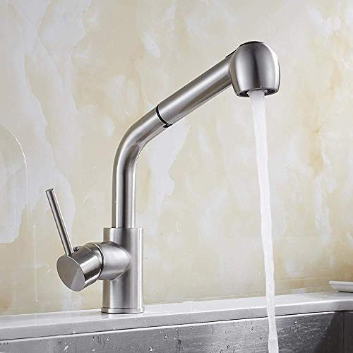 TAOZUYING Wasserhahn Edelstahl Messing Chrom Badarmaturen Küchenarmaturen Gebürstet Küche Ausziehbarer Wasserhahn Waschbecken Waschbecken Heiß- und Kaltwasserhahn Drehbar Marriage