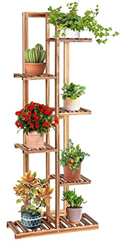 RELAX4LIFE Scaffale per Piante in Legno/Bambù, Porta Piante da Interno/Esterno, Supporto Verticale per Giardino/Terrazza/Balcone (50×20.5×123.5cm, Legno)