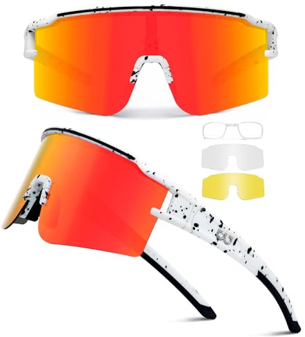 SPOSUNE Polarized Cycling Glasses with 3 Interchangeable Lenses for Women Men, TR90 Sports Sunglasses Running Baseball