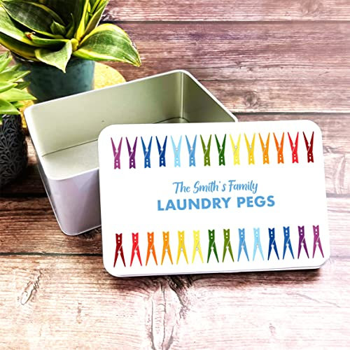 Fingerprint Designs Colourful Laundry Clothes Rectangle Personalised Peg Tin