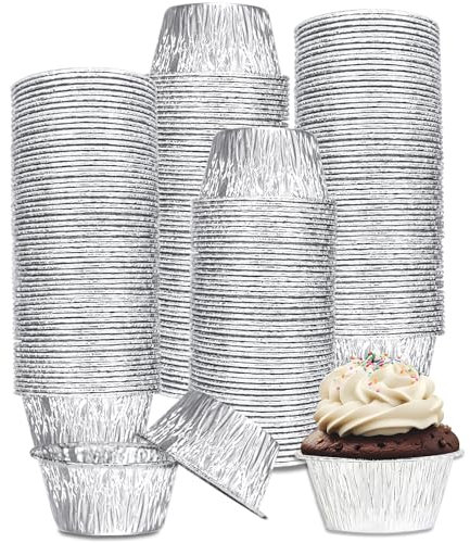 SUPPHOUS - 150 moldes de papel de aluminio para hornear, 113.4 g, desechables Ramekin de aluminio, moldes para hornear magdalenas, hornear, tarta de huevos, pudín, crema brulee