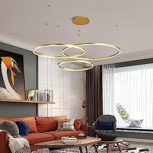 AIAO LED Pendelleuchte Moderne Esstisch Hängelampe Ring Hängeleuchte Dimmbares Beleuchtung Schlafzimmer Lampe Höhenverstellbar Für Wohnzimmer Küche Kronleuchte (Color : Gold 20+40+60cm)