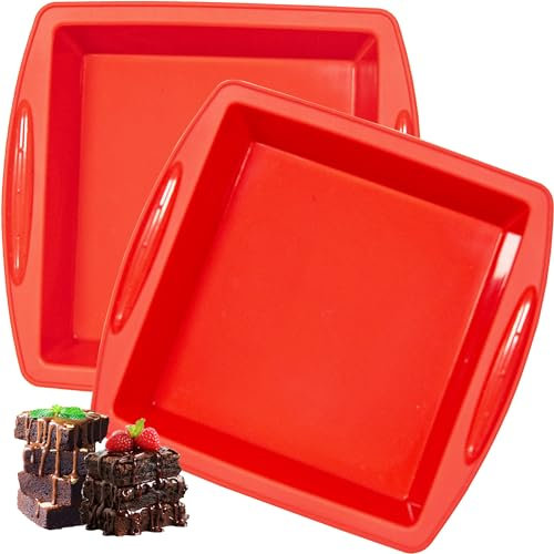 Mlying Silikon Brownie Backform 20x20cm, 2 Stück Brownieform eckig mit Griffen, Antihaft Backformen, Silikonformen zum Backen von Brownies (Quadratische-2pcs-20cm)