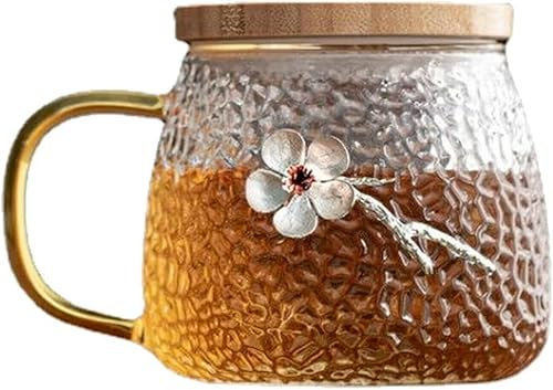 VhoMes Teetasse, Kaffeetasse, 410 ml, chinesische Glastasse, Heimtee, Wassertrennung, Tee, Büro, Filter, Blumen-Teetasse