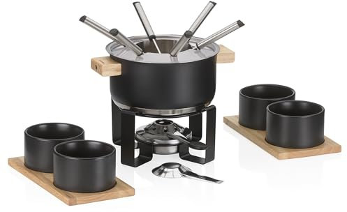 kela set de fondue de carne 16 piezas, fondue de acero inoxidable para 6 personas GUNTEN, set de fondue con soporte para pasta combustible, tenedores, soporte para tenedores,