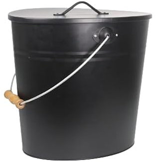 Secchio per cenere nero con coperchio, 24 l, accessori per camino, secchio per carbone con maniglia, secchio per cenere, secchio multiuso per interni ed esterni, camino, barbecue e forno, dimensioni: