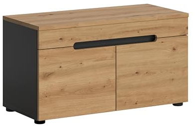 xonox.home - Sitzbank Canu 80x45x37 cm in Basalt grau und Artisan - Garderobenschrank Dielenmöbel Eingangsbereich Flurmöbel - stilvolles Ambiente funktional