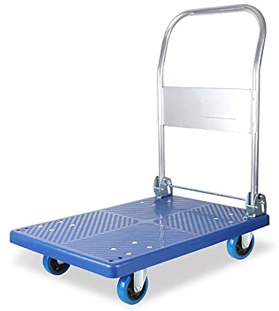 Chariot à plate-forme Push Dolly Chariot à chariot Panneau en plastique durable et poignée pliable pour un rangement facile et des roues pivotantes à 360 degrés muettes pour chariot de transport (tail