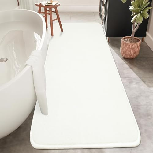 Rururug Alfombrilla de Baño Grande, 50 x 120 cm, Antideslizante, Absorbente, Color Blanco