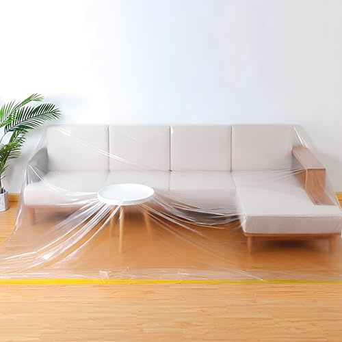 146 Extra Large L-Shape Plastic Couch Cover for Sectional Sofa, Waterproof Furniture Covers for Moving & Storage,Clear Sectional Sofa Cover Protector for Painting,Dustproof Corner & 3-Seater Couches