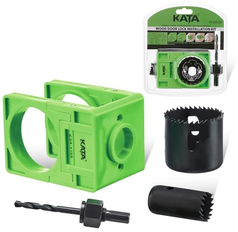 KATA Door Lock Installation Kit, 1-3/8 - 1-3/4 Door Lock Hole Saw Kit | Fits for Standard Wood Doors Deadbolt Installation Kit with Guide Template, Hole Saw, Drill Bit for Home & Rental Repairs