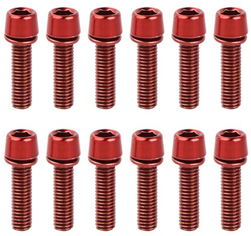 12 Stück M5x18mm Fahrrad Vorbau Schrauben, Fahrrad Stamm Bolzen mit Unterlegsscheiben, Kegelkopf Schraube Fahrradschaftschrauben, Fahrrad Kegelschrauben für Mountainbike (Rot)