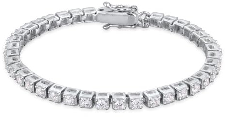 Kuzzoi Bracciale da uomo con zirconi in argento sterling 925 con lucchetto a scatola, brillante braccialetto da tennis per uomo, lunghezza 19-23 cm, Argento sterling, Gemma di zircone