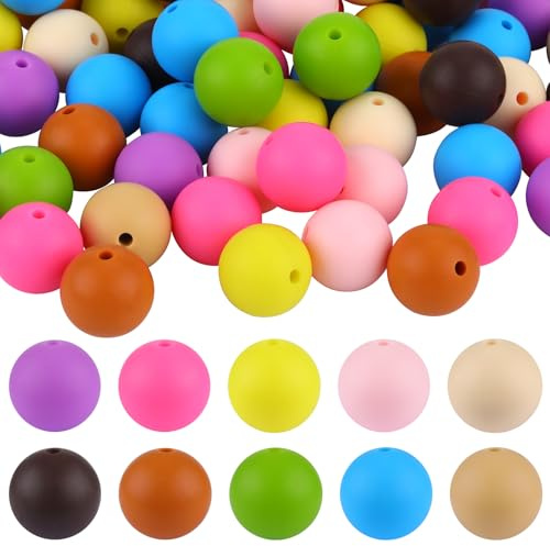 BEEFLYING 100 Pièces 12 mm Perles en Silicone Perles en Silicone de qualité Alimentaire pour Attaches de Sucette DIY Pendentif en Chaîne Bébé Jouet de Dentition (Couleurs Mélangées)