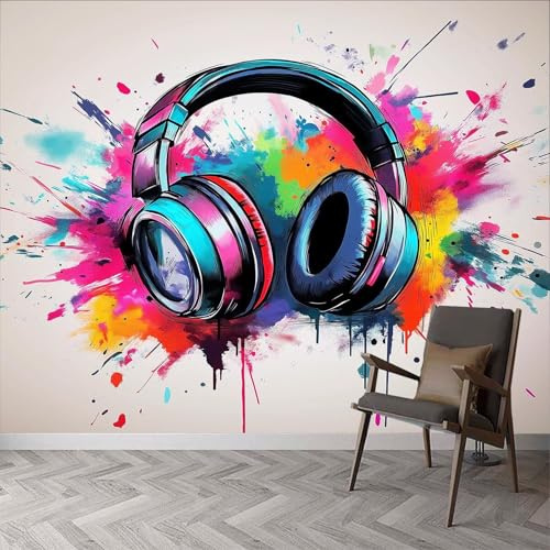 Générique 3D Panoramique Murale Casque D'Art Graffiti, Papier Peint Intissé 250x175cm, pour Salon, Chambre Enfant Décoration Murale, Graffitis Poster Tableaux Photo Muraux