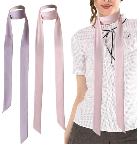 QEXUJOW Cinturones para mujer Cinta de seda de imitación, bufanda larga, vestido, cinturón, accesorios para sombrero, lazo de boda, cinta de satén para dama de honor y graduación (2 piezas)
