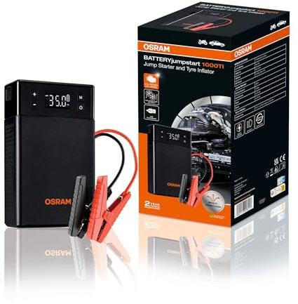 OSRAM BATTERYjumpstart 1000TI, Banco de energía de Arranque, arrancador de Litio e inflador de neumáticos, para vehículos de 12 V con Motores de Gasolina de hasta 5,0 L y diésel de 3,0 L