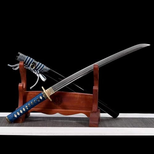 KWXPW 78cm Kurzes Katana┇Traditionelles Schmiedeverfahren┇Klinge aus T10-Stahl┇Fein Geschnitzter Handschutz aus Reinem Kupfer┇Echtes Samurai-Schwert zum Sammeln,Verschenken,Heimdekor,Ausstellen,Kendo