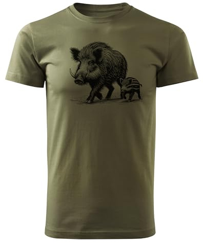 HUNT-G61 - T-Shirt Chasseur - T-Shirt Homme - en Coton, Coupe Confortable - Cadeaux de Chasse, Cadeau pour Chasseur, Garde Forestier - Vert, avec Motif