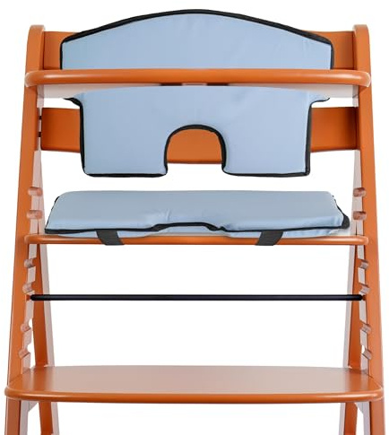 Universal Hochstuhl Sitzkissen und Rückenpolster Set, 2-teilig, in Blau, Innenfüllung Schaumstoff, Aussenbezug Polyester, Aussparung für 5-Punkt Gurtsystem, Holzhochstuhl Sitzauflage Polster Stuhl